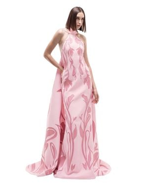 Saiid Kobeisy Laser Cut Scuba Halter Neck Dress - Pink
