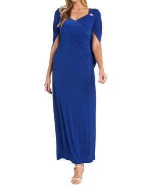 R & M Richards Draped With Rhinestone Detailing Shoulder Dress - Blue