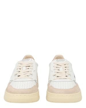 Autry Perforated Suede-Trim Leather Sneakers - Natural