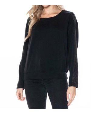 Ariella Crewneck With Pleather Sleeves Top - Black