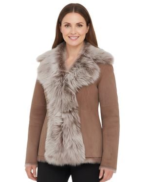 Infinity Leather Taupe Sheepskin Toscana Merino Shearling Suede Leather Jacket-Siena - Brown
