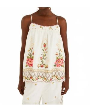 FARM Rio Flower Embroidery Open Back Sleeveless Blouse - White