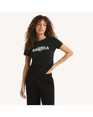 Nautica Rhinestone Heart Logo Graphic T-Shirt - Black