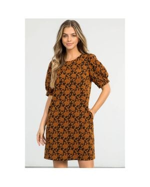 Thml Textured Dress With Puff Sleeves - Brown