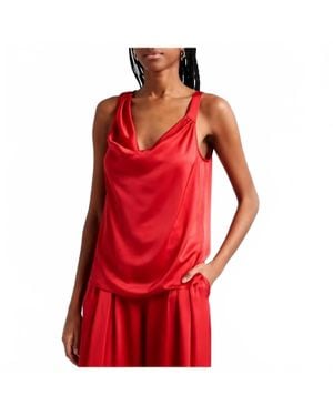 Ramy Brook Zoe Cowl Neck Satin Tank Top - Red