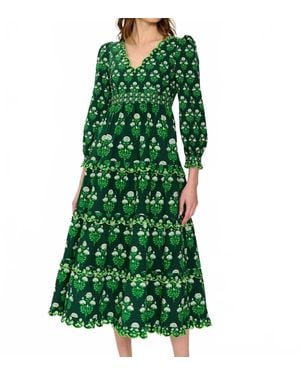 Pink City Prints Phoebe Midi Dress - Green