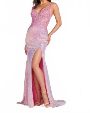Ellie Wilde High Slit Lace Up Back Maxi Dress - Pink