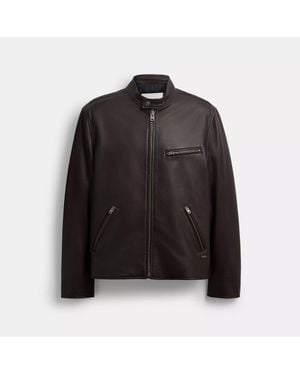 COACH Leather Racer Jacket - Black