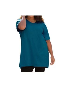 On The Plus Side Jersey Short Sleeve V-Neck Tunic - Blue
