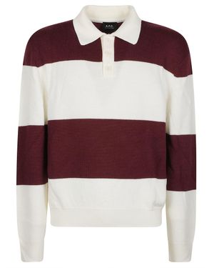 A.P.C. Logo Luis Striped Virgin Wool Polo Shirt - Red