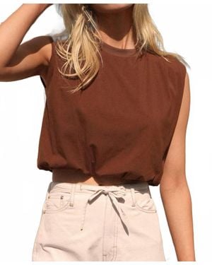 Greylin Alisa Padded Shoulder Bubble Top - Brown