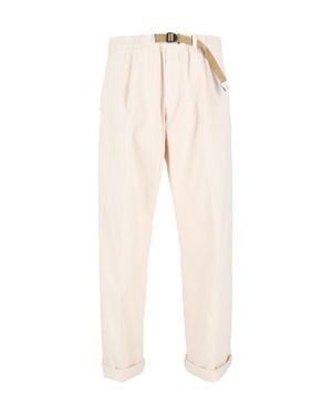 White Sand Selvedge Tapered-Leg Relaxed-Fit Belted Straight-Leg Pants - Natural