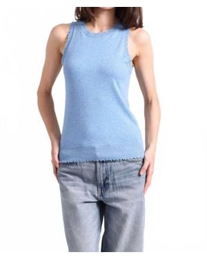 Minnie Rose Cotton Cashmere Frayed Tank - Blue