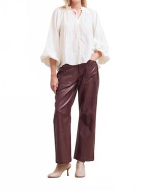 GRADE & GATHER Faux Leather Straight Leg Pants - Red