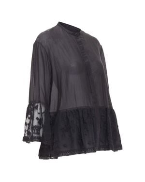 The Row Fringed Embroidered Lace Peplum Shirt - Black
