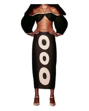 Yukio Straight Linen Bubbles Skirt - Black