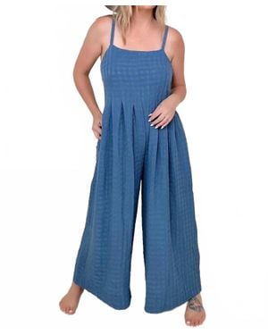 Gigio Chic Comfort Textured Woven Spaghetti Strap Jumpsuit - Blue
