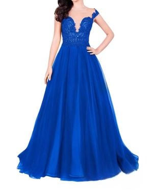Terani Off-The-Shoulder Lace Prom Dress - Blue