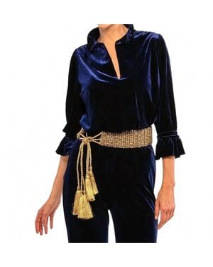 Gretchen Scott Ruffle Neck Tunic Top - Blue