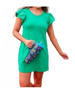 Jess Lea Caitlin Flutter Sleeve Mini Dress - Green