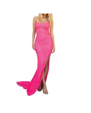 Primavera Strap Back Sequin Fitted Gown - Pink