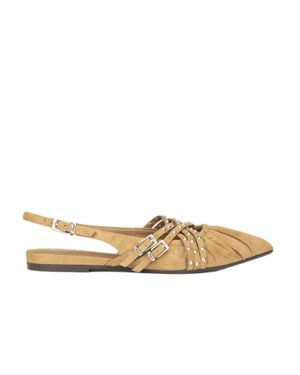 Ash Flat Sandals With Pleated Leather Upper And Metallic Accents - White