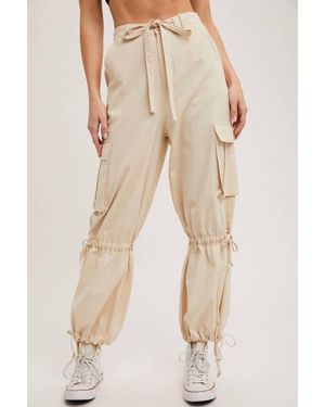 Bluivy High-Rise Drawstring Cargo Pants - Natural