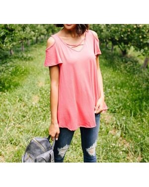 White Birch Cold Shoulder Crossed Heart Top - Pink