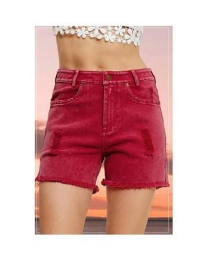 Le Miel Mineral Wash Denim Shorts - Red