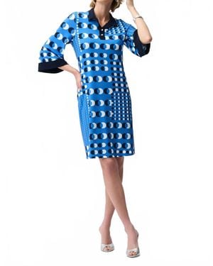 Joseph Ribkoff Silky Knit Dot Print Shirt Dress With Contrast Collar And Cuffs - Blue