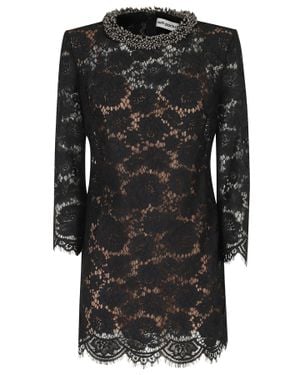 Self-Portrait Intricate Lace Beaded Neckline Mini Dress - Black