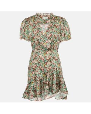 Sandro Cream Floral Print Crepe Ruffled Mini Dress - Green
