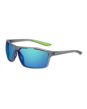 Nike Sunglasses Rectangle Full Rim, Matte Dark Frame And/ Lens Windstormmcw4672022 - Blue