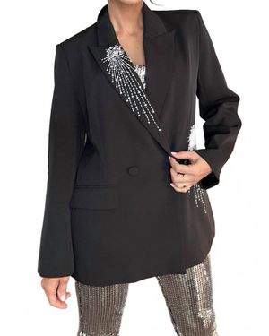 LA ROSE Alesia Blazer With Star Burst Rhinestone Detail - Black