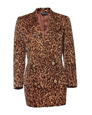 Versace Gianni Couture Leopard Printed Maxi Blazer - Brown
