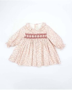 FINA EJERIQUE Girl's Handsmocked Flower Dress - Pink