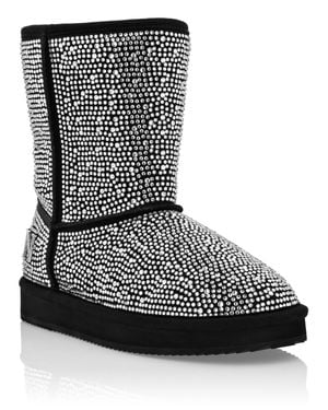 Philipp Plein Mid Flat Boots Stones - Black