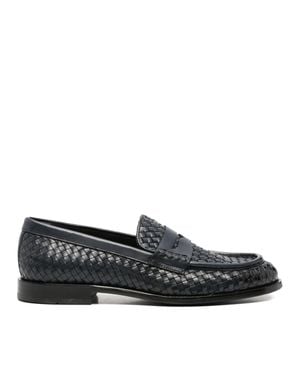 JOHN HARRISON Woven Leather Penny Strap Loafers - Black