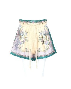 Zimmermann Indra High-Waisted Floral Linen Shorts - White