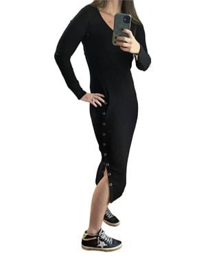 Stateside 2X1 Rib Long Sleeve V Neck Dress - Black