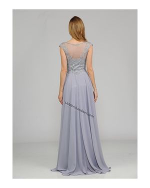 TRUEDAMES Cap Sleeve Long Chiffon Mother Of Bride Dress - Gray