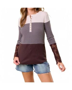 Doe And Rae Colorblock Henley Top - Purple