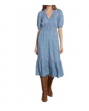 Apricot Embroidered Denim Tea Dress - Blue