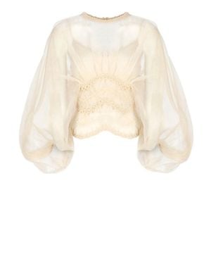 Zimmermann Silk Shirt With Tulle Inserts - Natural