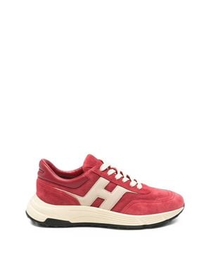 Hogan Contrasting Logo Cushioned Sole Suede Sneakers - Pink