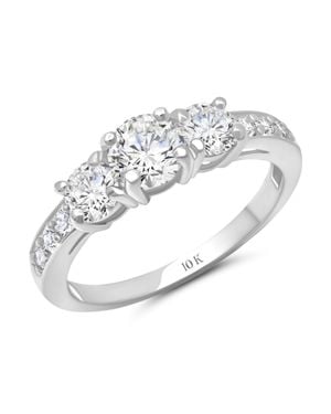 MAX + STONE 10K 1 Carat Cubic Zirconia Engagement Or Anniversary Three Stone Ring - Metallic
