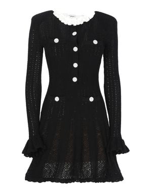Self-Portrait Flared Midi Crochet Dress With Ruffled Sleeves And Floral Accents - Black