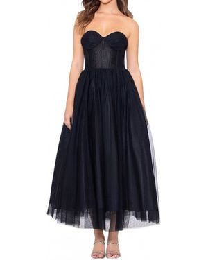 Betsy & Adam Mesh Skirt Lace Gown - Black