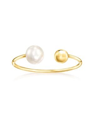 RS Pure By Ross-Simons 5-5.5Mm Cultured Pearl And 10Kt Bead Open-Space Ring - Metallic