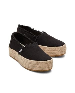 TOMS Valencia 10019795Black Canvas Slip On Platform Espadrille Uwu346